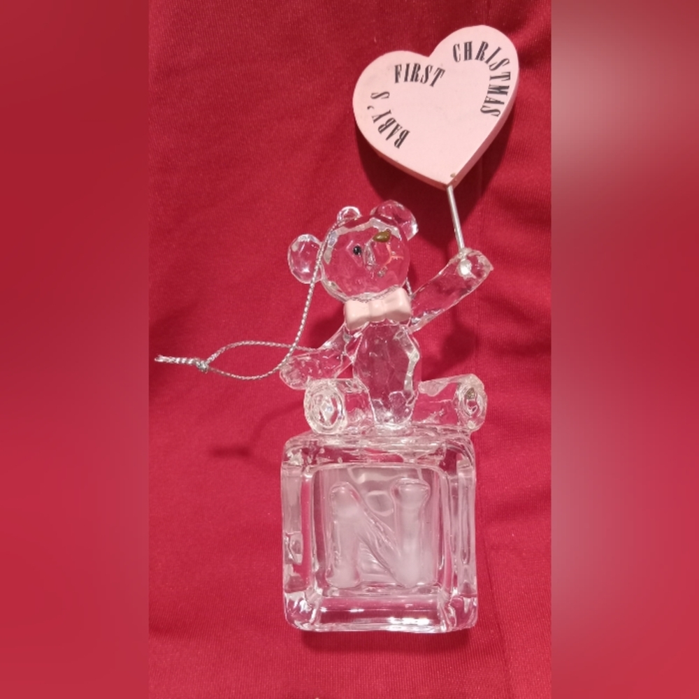Babys first Christmas Baby Bear word block ornament